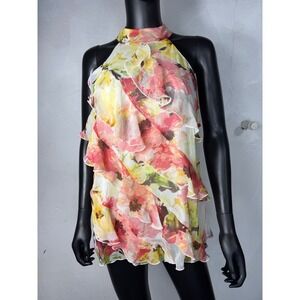 A. Byer Floral Ruffle Halter Top Blouse Sleeveless Party Occasion